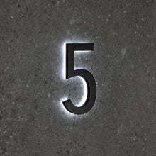Charger l'image dans la galerie, LUMO Lighting Technology | Illuminated Backlit LED Address Number 5" (Outdoor) - Black/Brushed Aluminum
