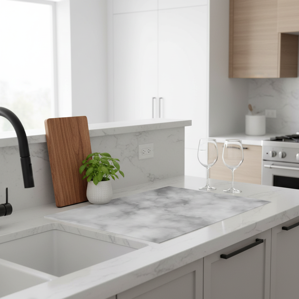 MR & MRS DESIGNER | White Marble Pattern Kitchen Countertop Silicone Mat 60x90cm