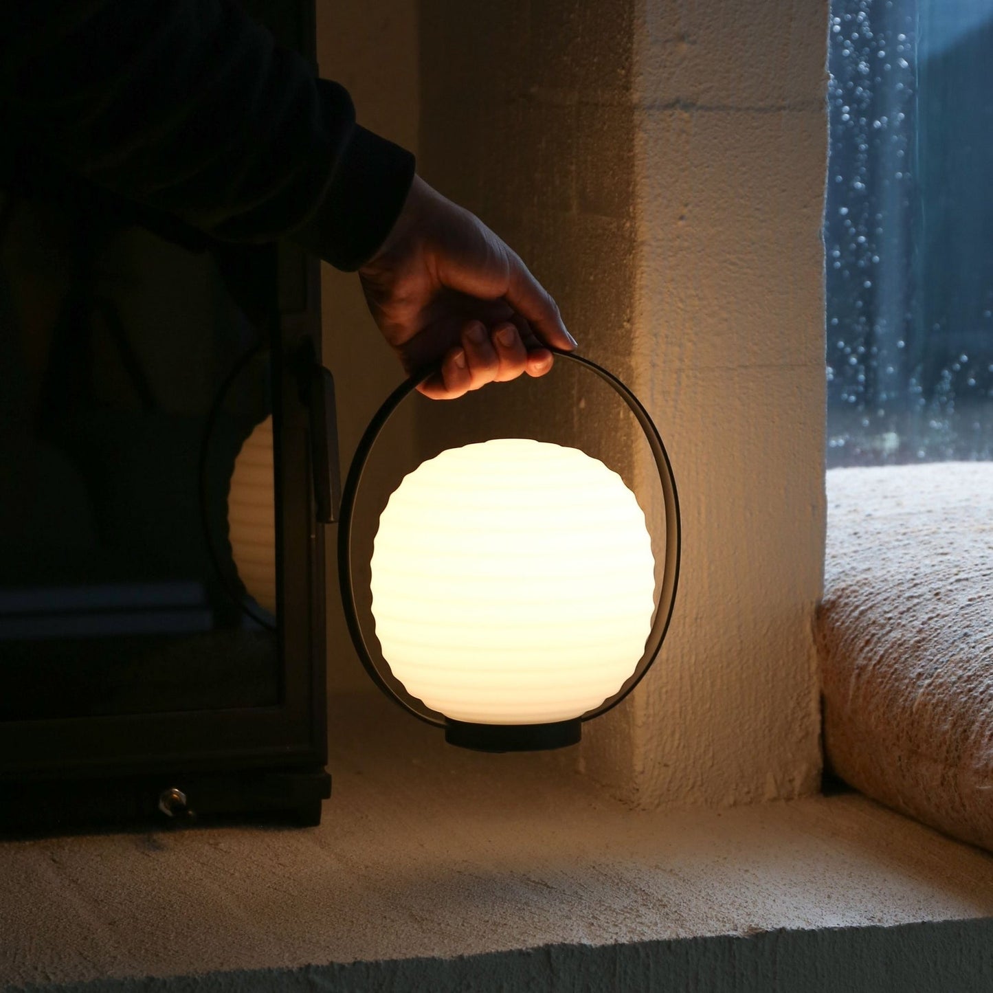 NEW WORKS | Lantern Portable Table Lamp - Frosted White Opal Glass
